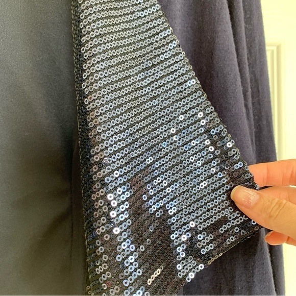 F21 Navy Blue Sequin Lapel Detail Knit Lightweight Cardigan Topper - Picture 4 of 5